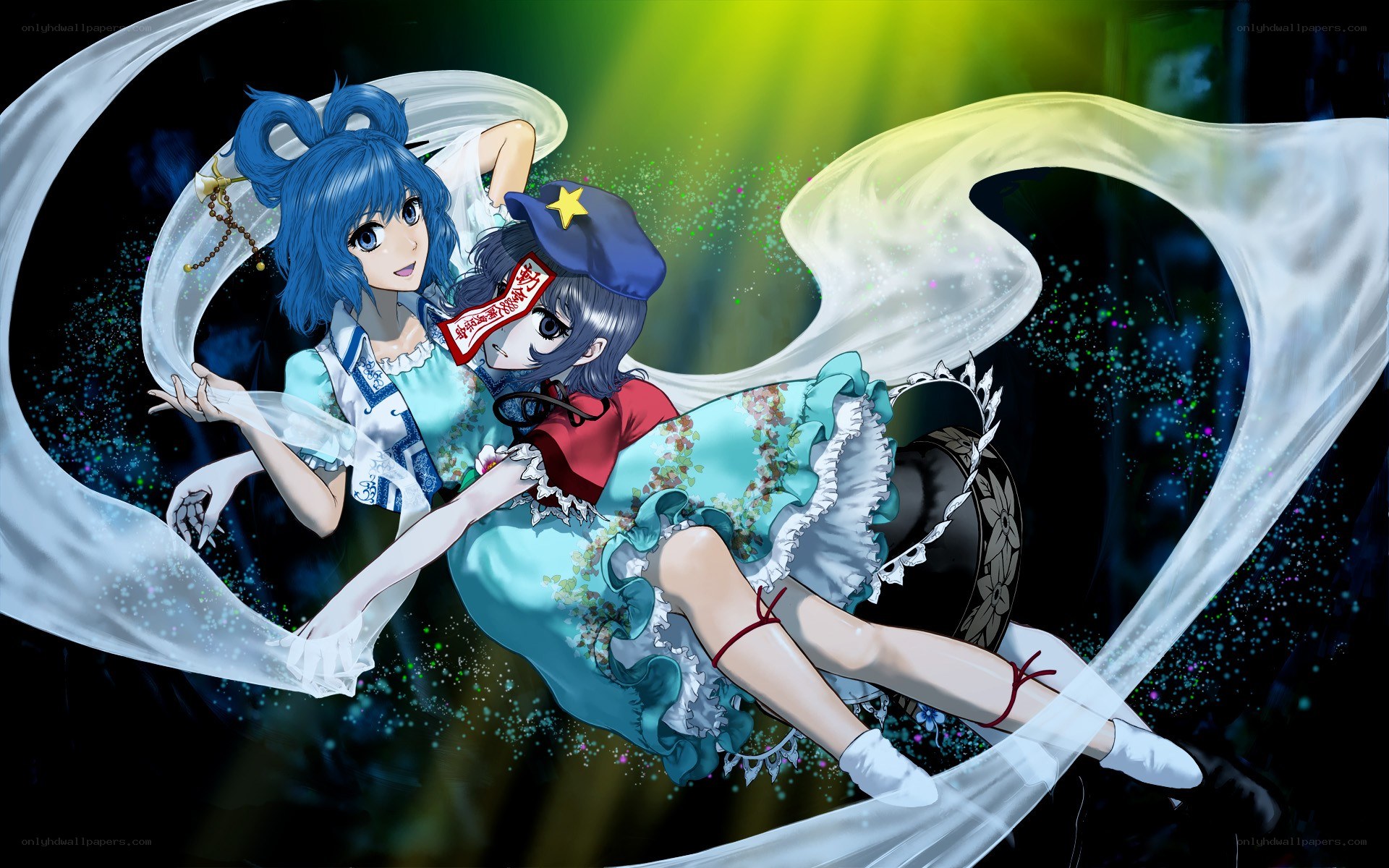Blue-haired girls in flowing dresses