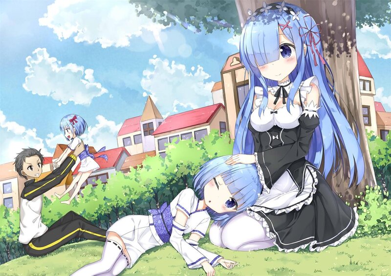 Blue-haired Girls in Garden