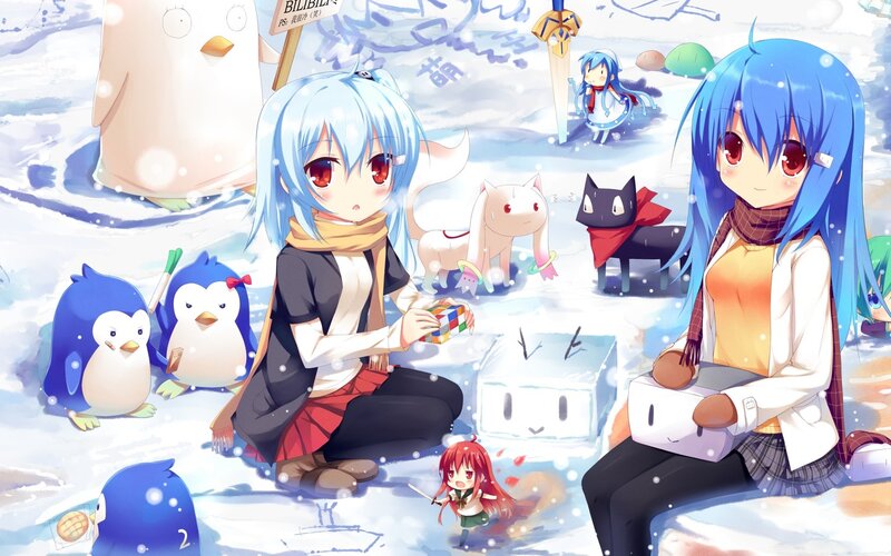 Blue-haired Girls in Snow — Blue