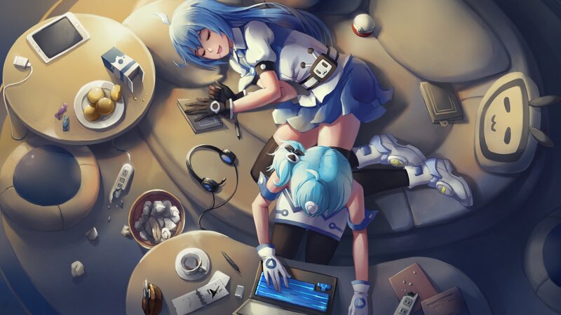 Blue-haired Girls Sleeping