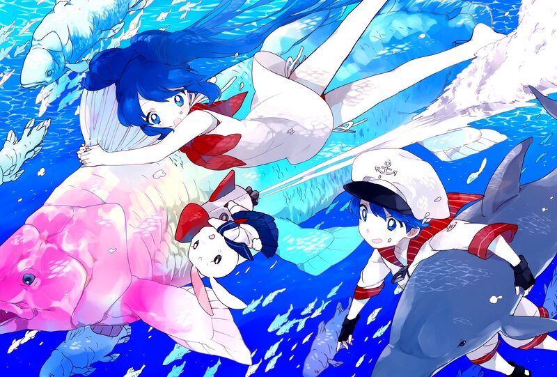 Blue-haired Girls Underwater