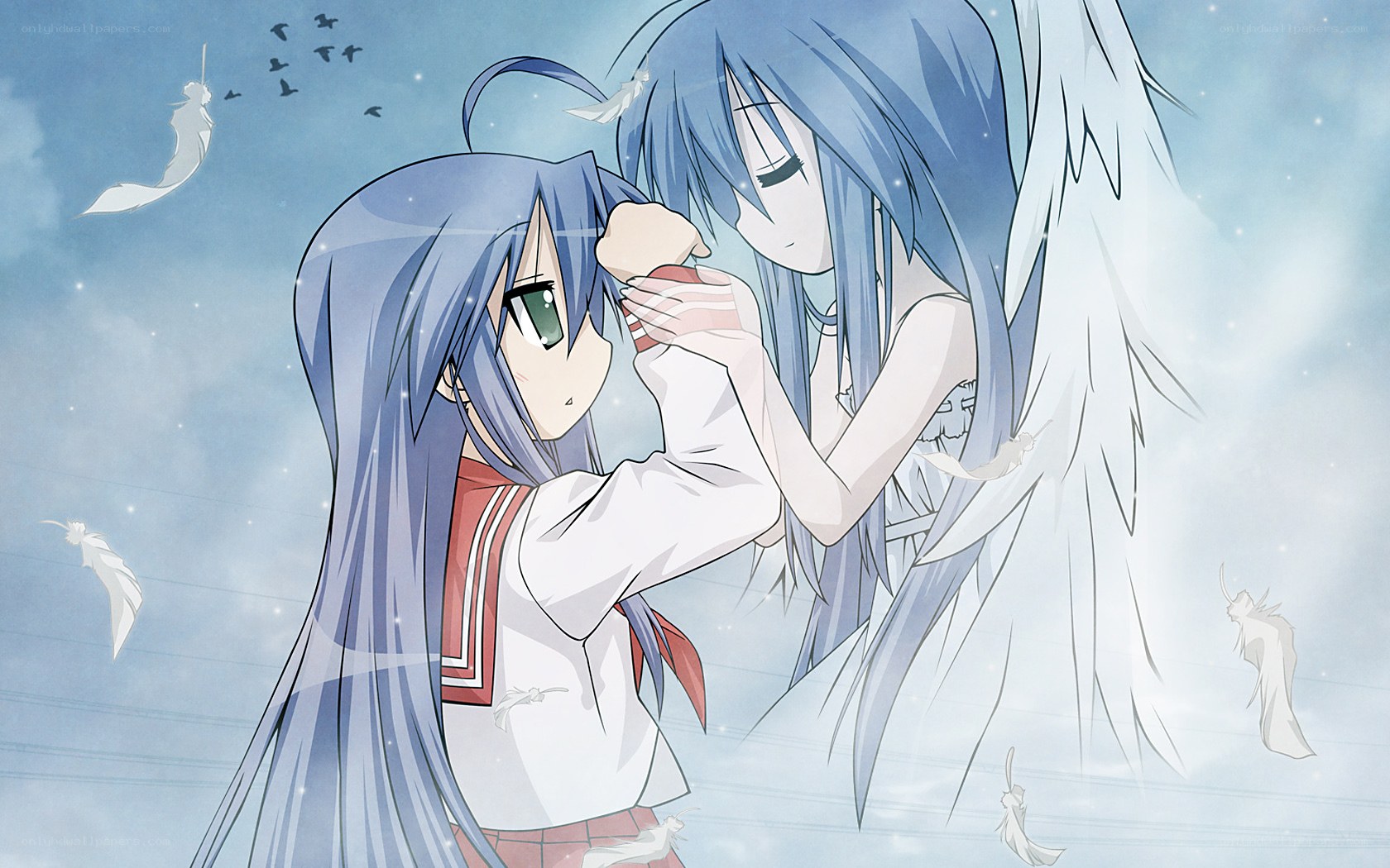 Blue-haired girls with feathers