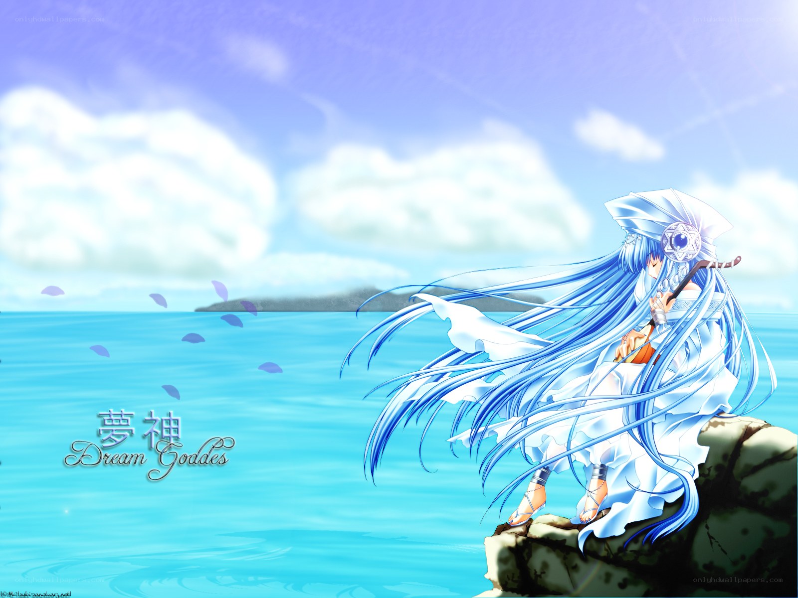 Blue-haired goddess by the sea