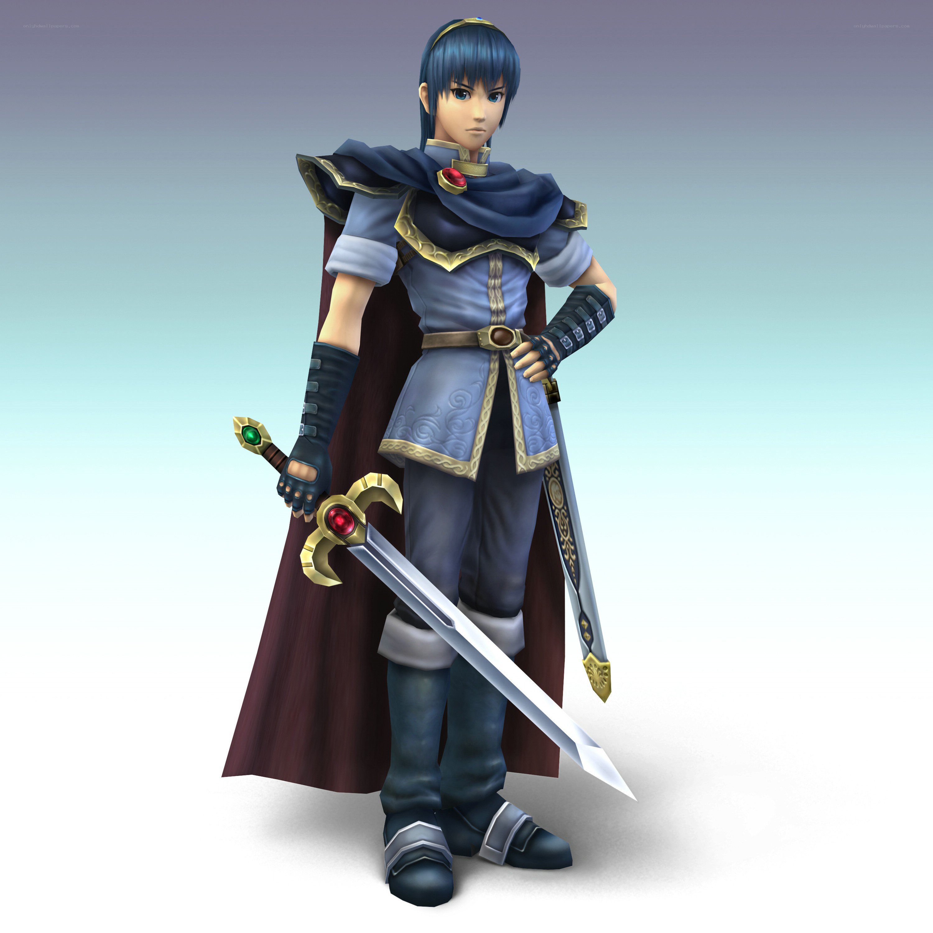 Blue-haired knight with sword
