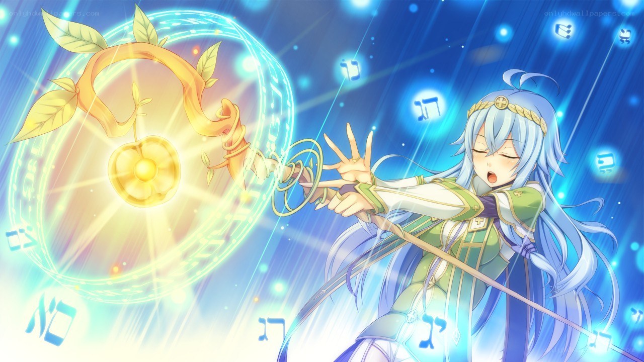 blue-haired mage casting spell