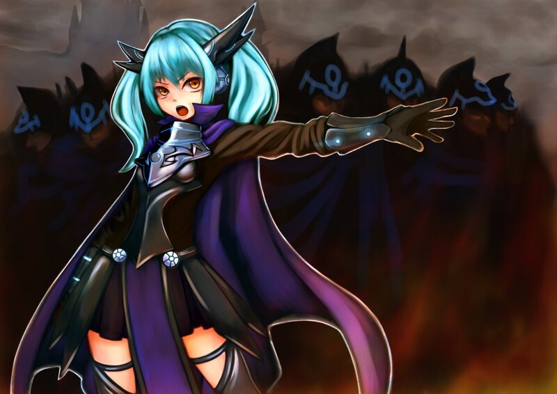 blue-haired mage casting spell