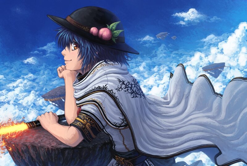 blue-haired mage on a cliff