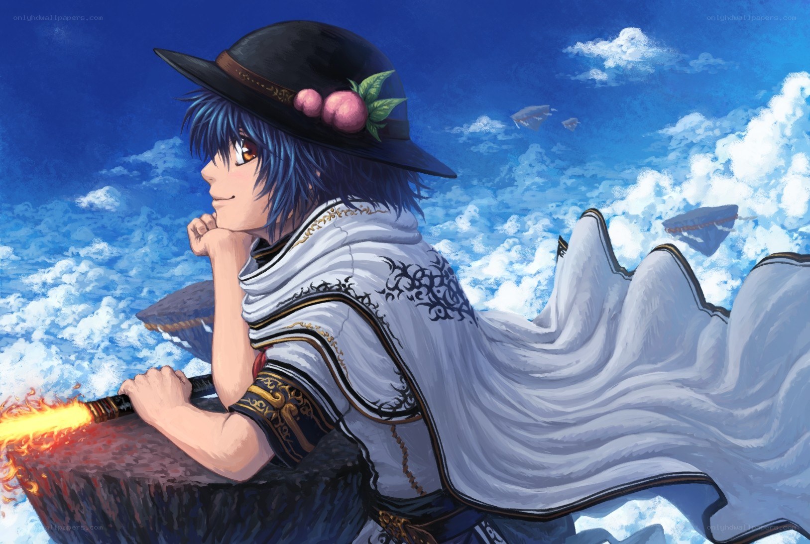 blue-haired mage on a cliff