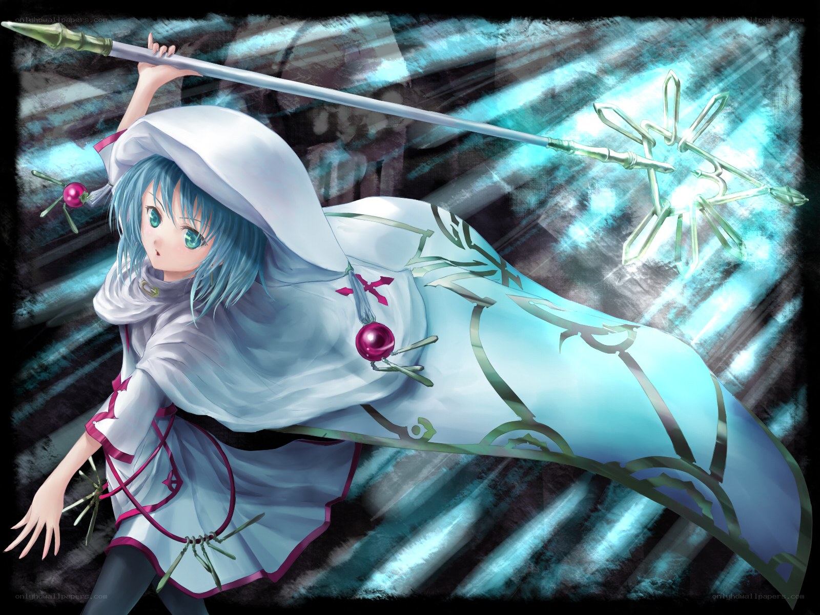 Blue-haired mage with staff