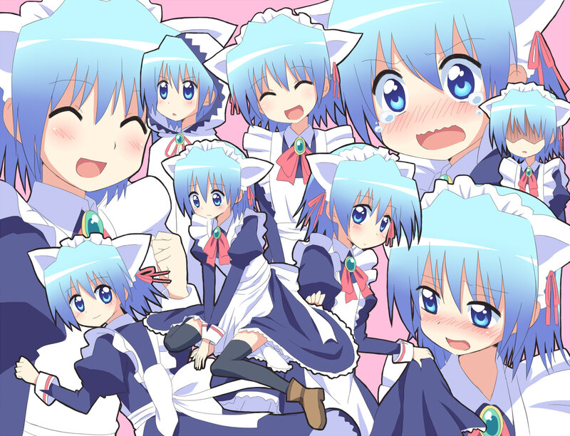 Blue-haired maid characters collage