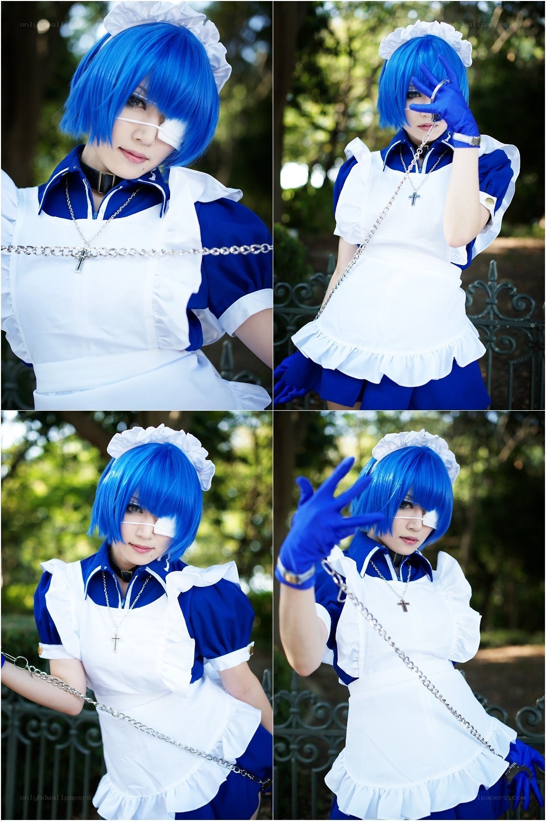 blue-haired maid cosplayer