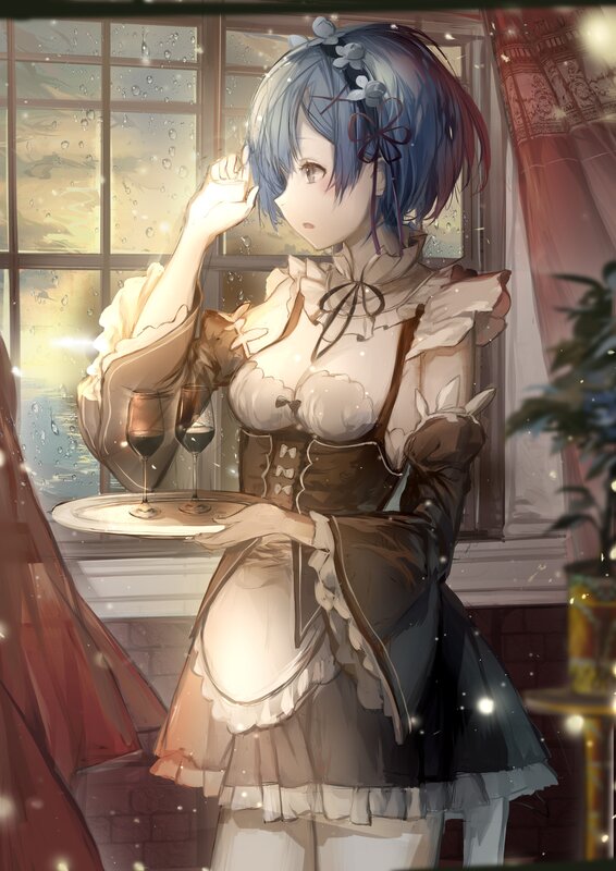 Blue-haired Maid Holding Tray