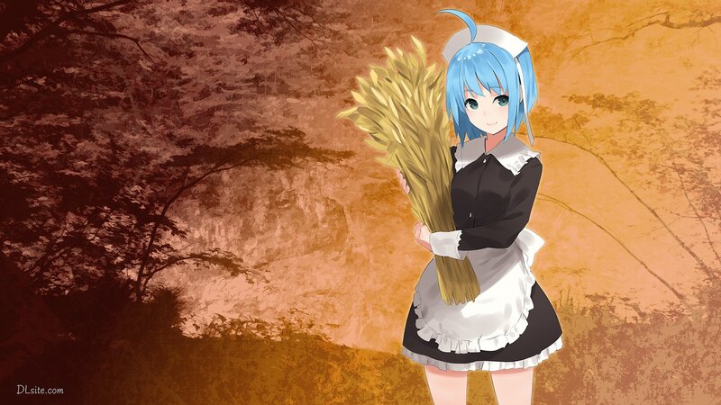 Blue-haired Maid Holding Wheat