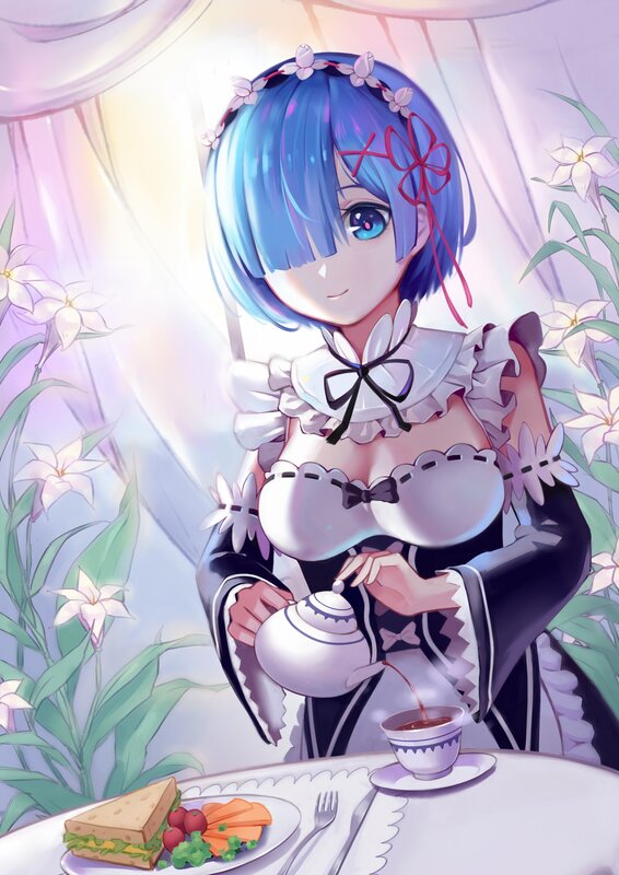 Blue-haired Maid Pouring Tea