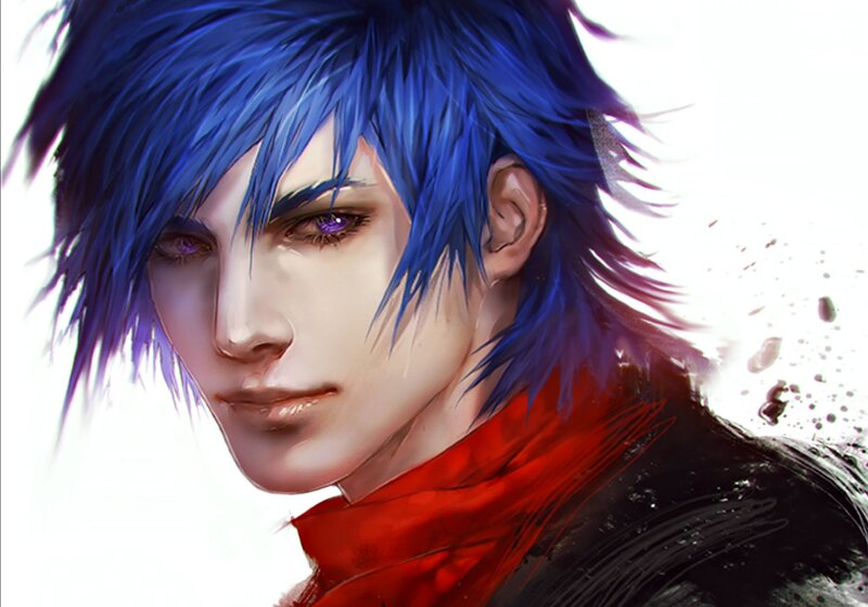 Blue-haired Male Character — Blue, Dramatic