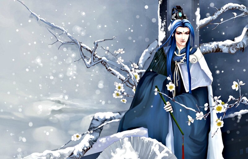Blue-haired Man in Snow