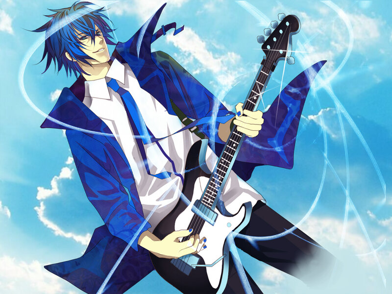 Blue-haired Man Playing Guitar
