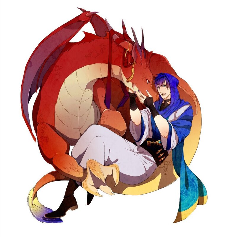 Blue-haired Man with Dragon