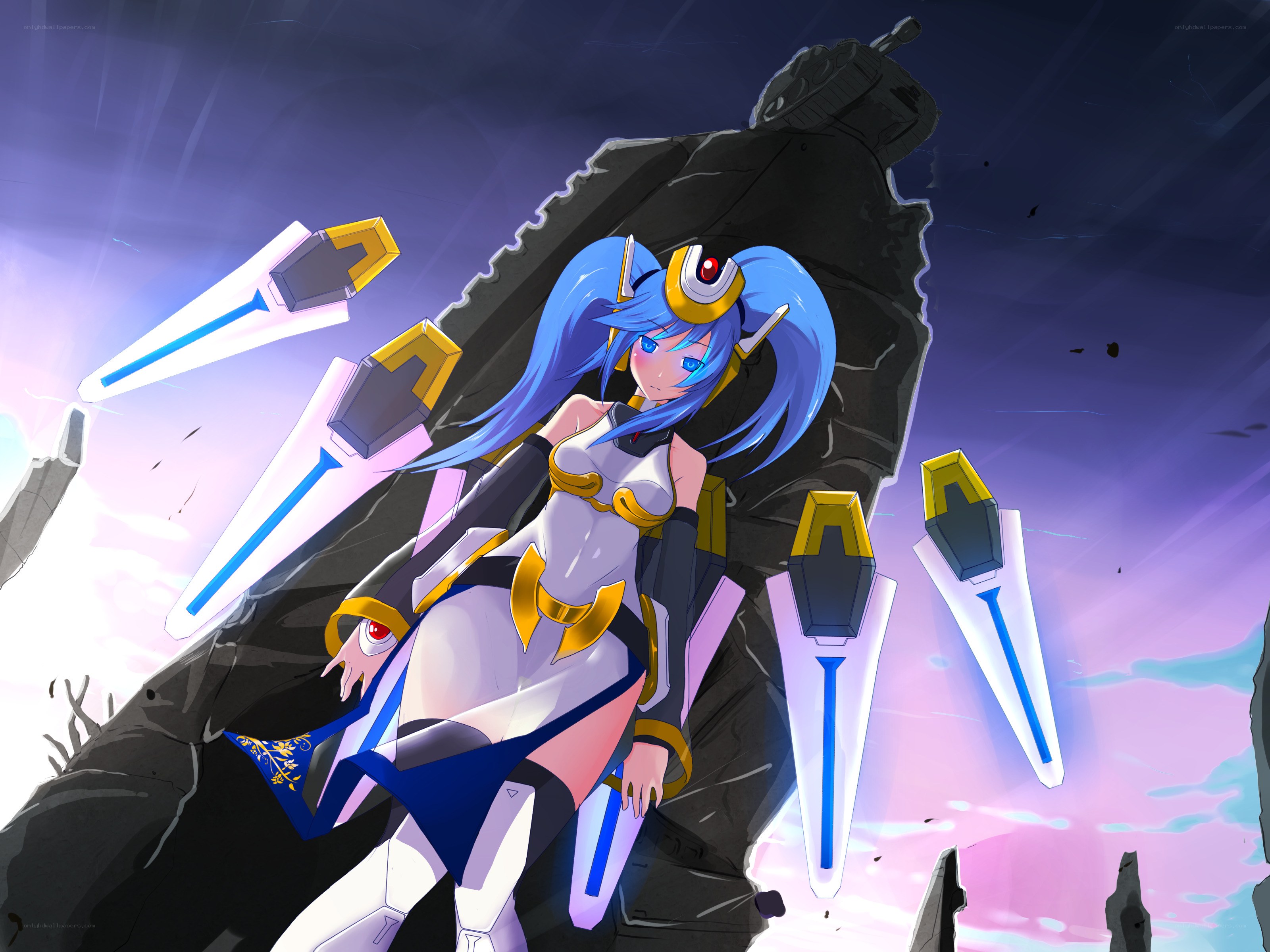 blue-haired mecha girl warrior