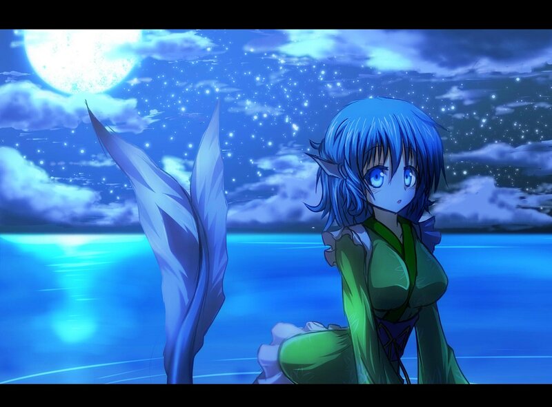 Blue-haired Mermaid — Blue, Serene, Night