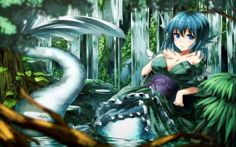 Blue-haired Mermaid in Forest