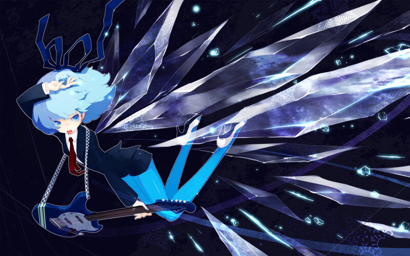 blue-haired musician with guitar