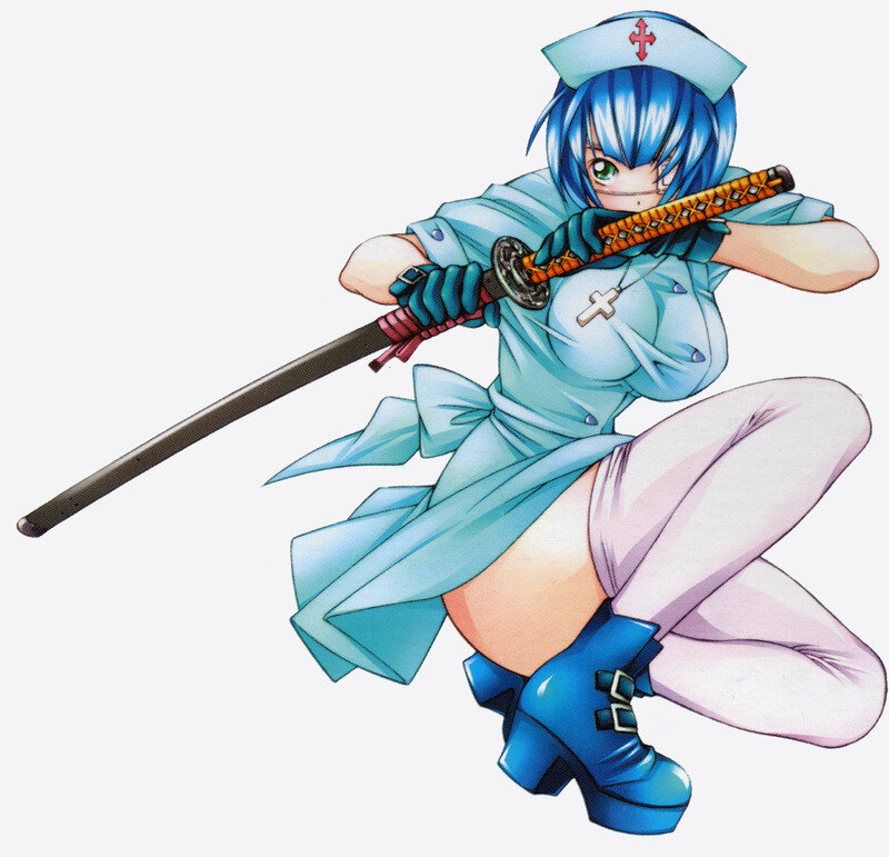 Blue-haired Nurse with Sword