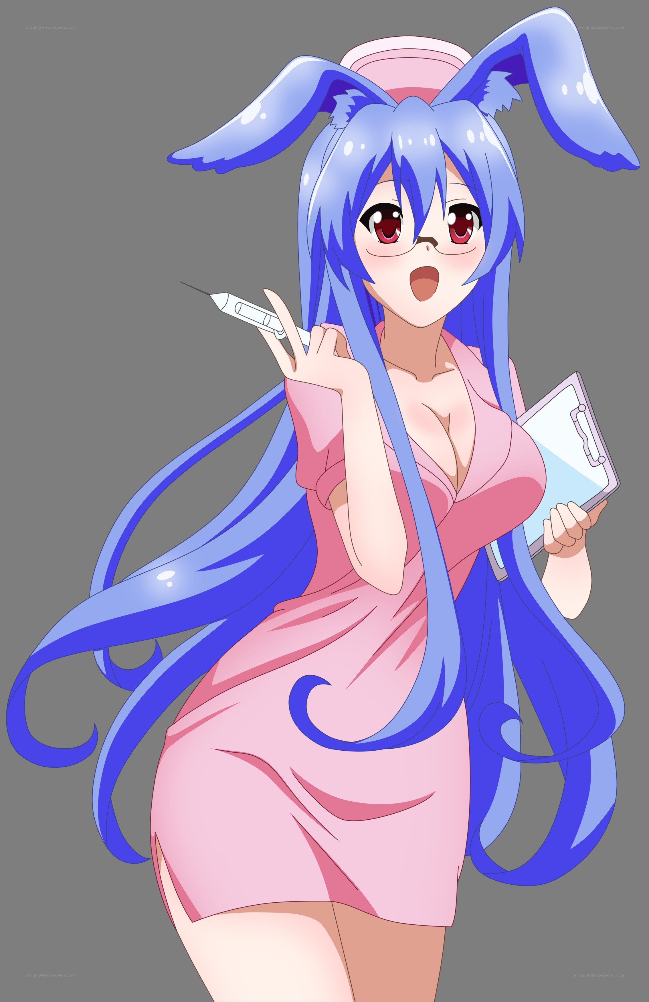 blue-haired nurse with syringe