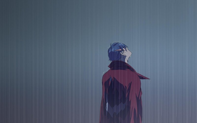 Blue-haired Person in Rain — Blue