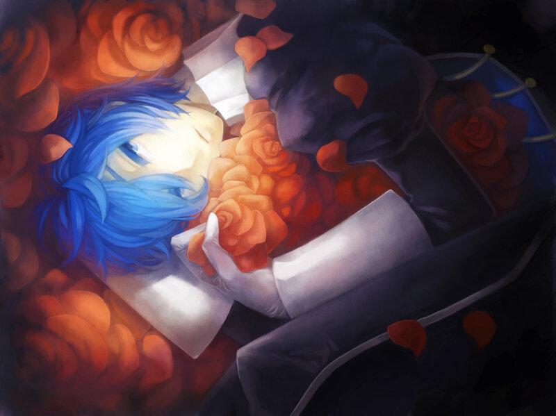 Blue-haired Person in Roses