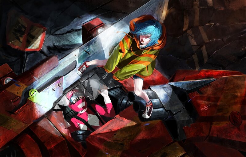 Blue-haired Person on Robot