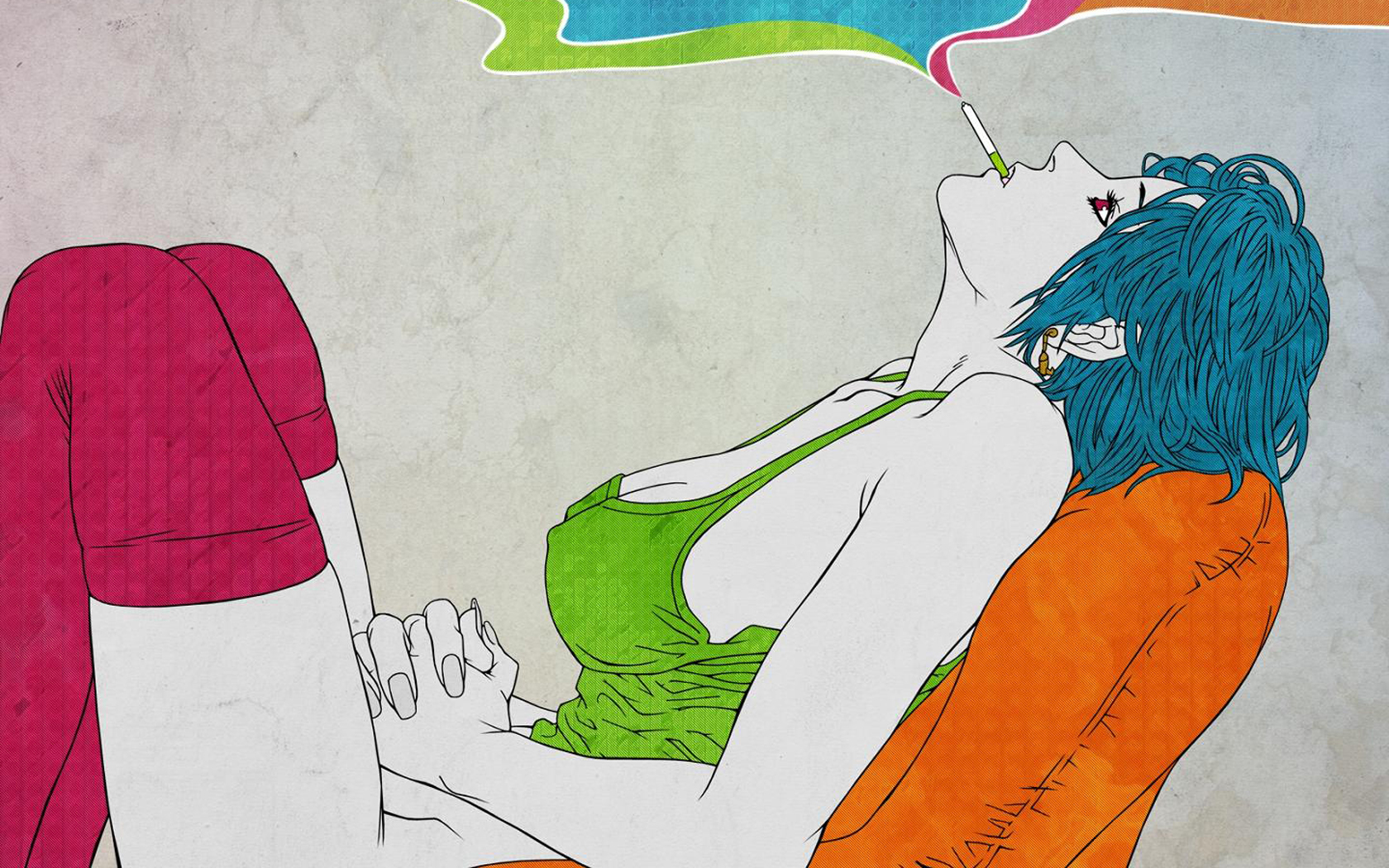blue-haired person smoking
