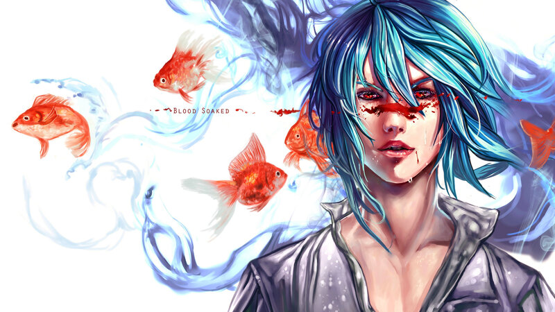 Blue-haired Person with Blood — Blue