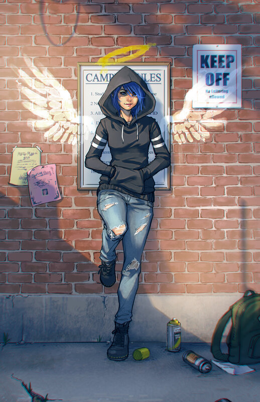 Blue-haired Person with Wings