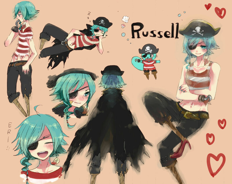 Blue-haired Pirate Character