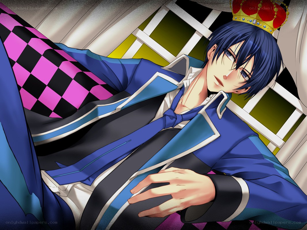 blue-haired prince in royal attire