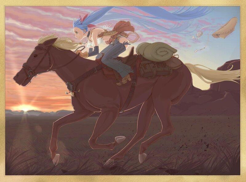 Blue-haired Rider on Horse
