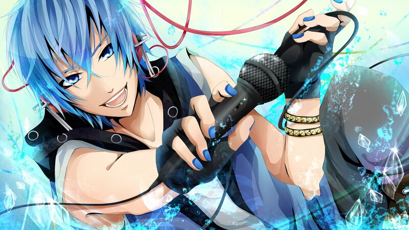 Blue-haired Singer Holding Mic