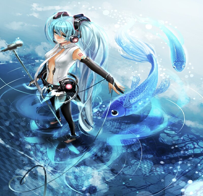 Blue-haired Singer with Fish