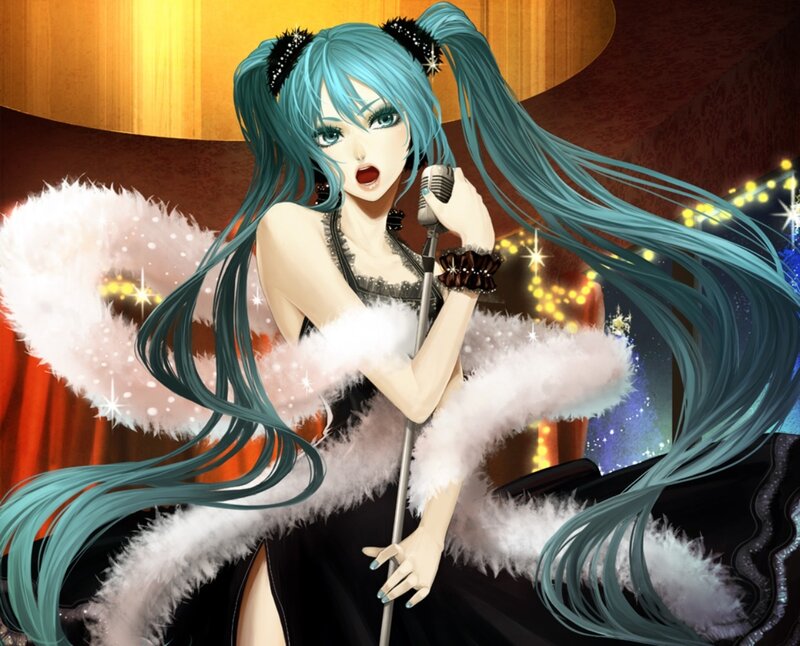 Blue-haired Singer with Microphone — Blue, Dramatic, Night