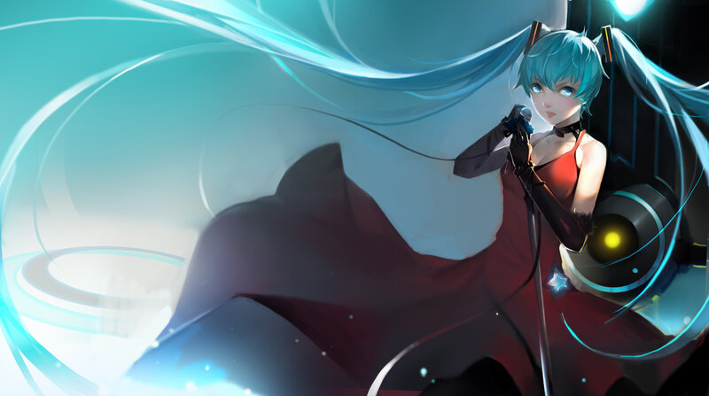 Blue-haired Singer with Microphone — Cyan
