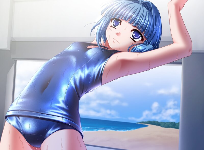 blue-haired swimmer stretching