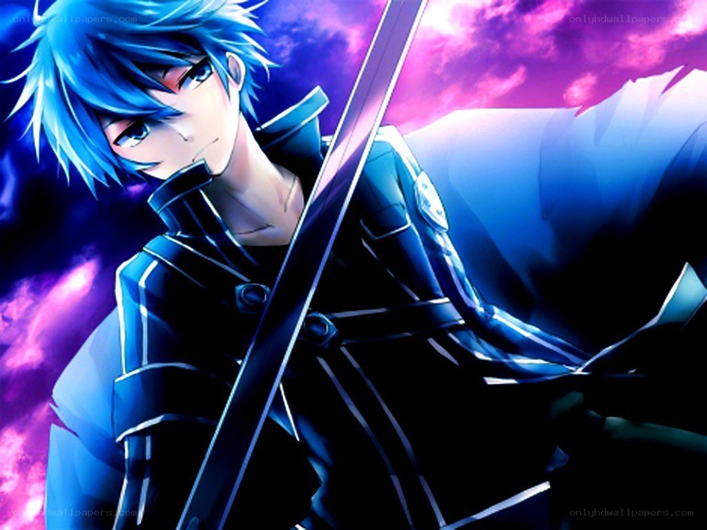 blue-haired swordsman anime art