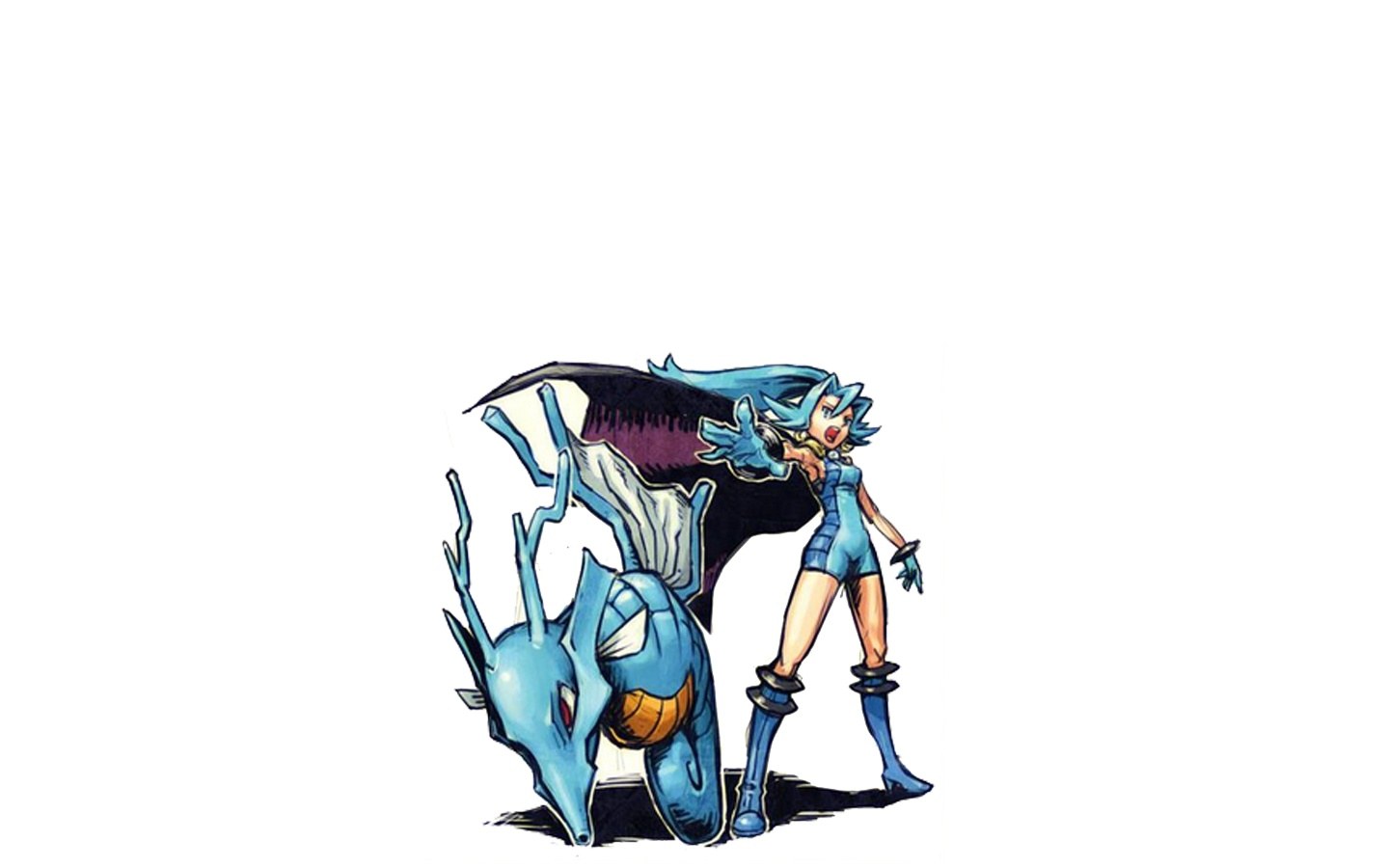 Blue-haired trainer with Pokémon