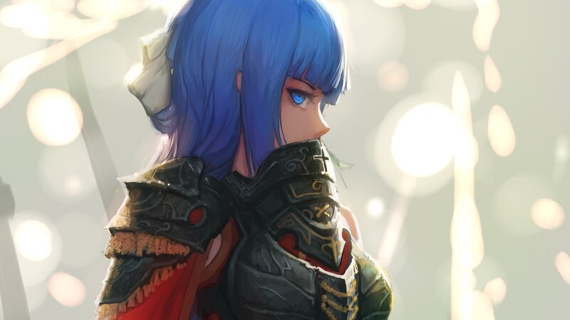 Blue-haired Warrior — Blue, Dramatic, Digital Art, Armor