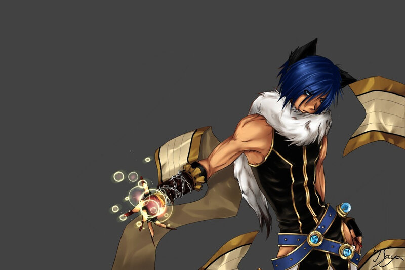 blue-haired warrior casting spell