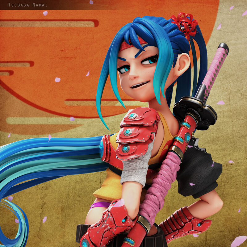 Blue-haired Warrior Girl — Blue, Confident, Spring