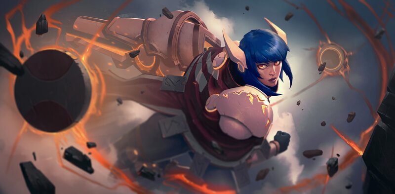 Blue-haired Warrior in Armor — Blue, Dramatic, Digital Art