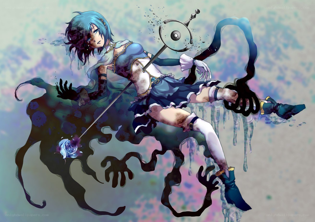 Blue-haired warrior in battle