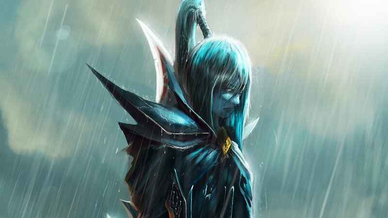 Blue-haired Warrior in Rain — Blue